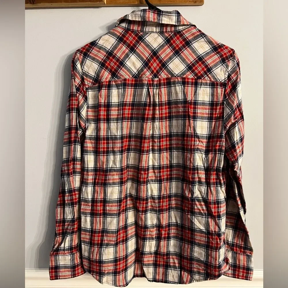 J.Crew Plaid Flannel Button Front Shirt Women’s Medium Red Blue Cotton